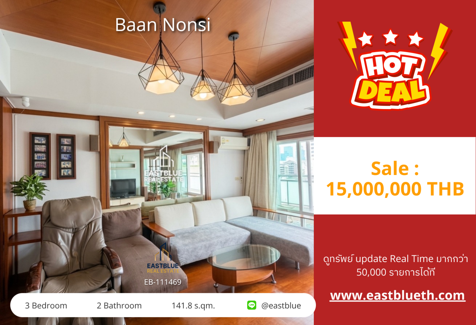 02/10/2026, For Sale: Baan Nonsi 3-Bedroom Condo, City Views near Chong Nonsi BTS 0642748883