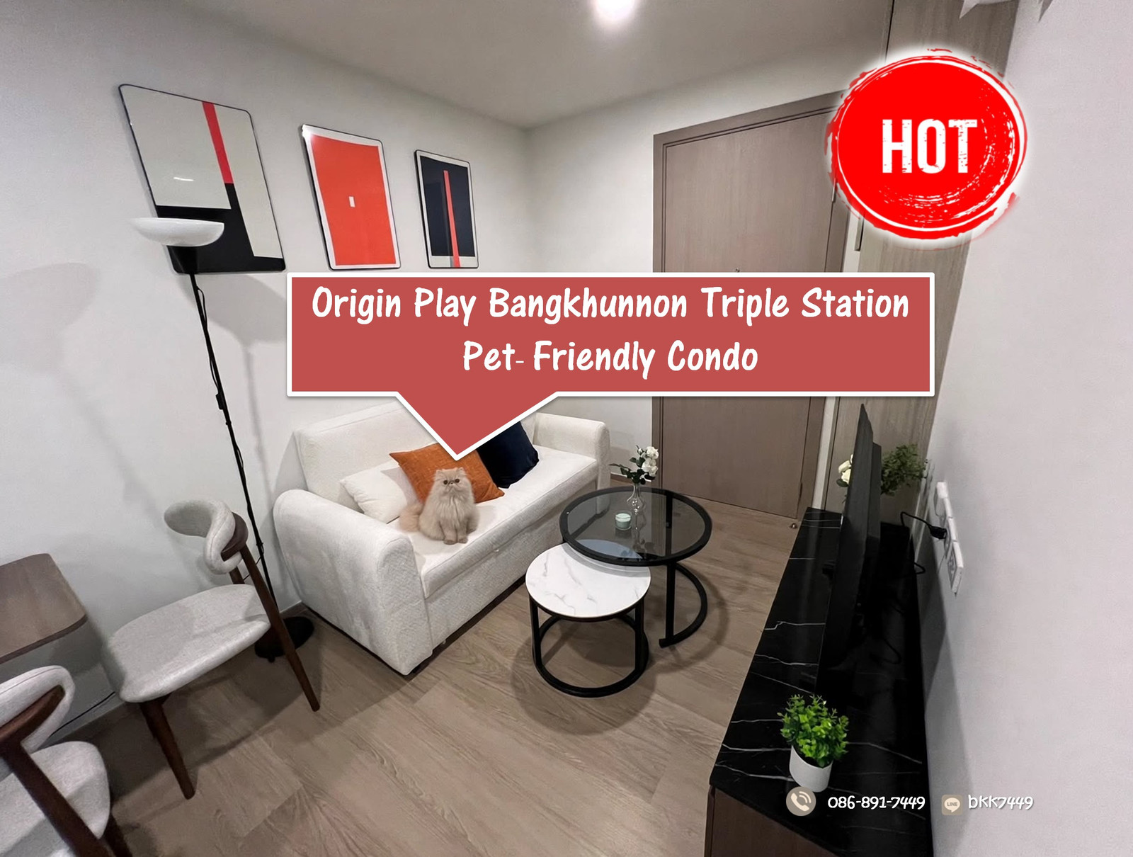 ✅✅ Condo room for rent, Origin Play Bang Khun Non, Triple Station (pets allowed), Bang Khun Non BTS Station.
