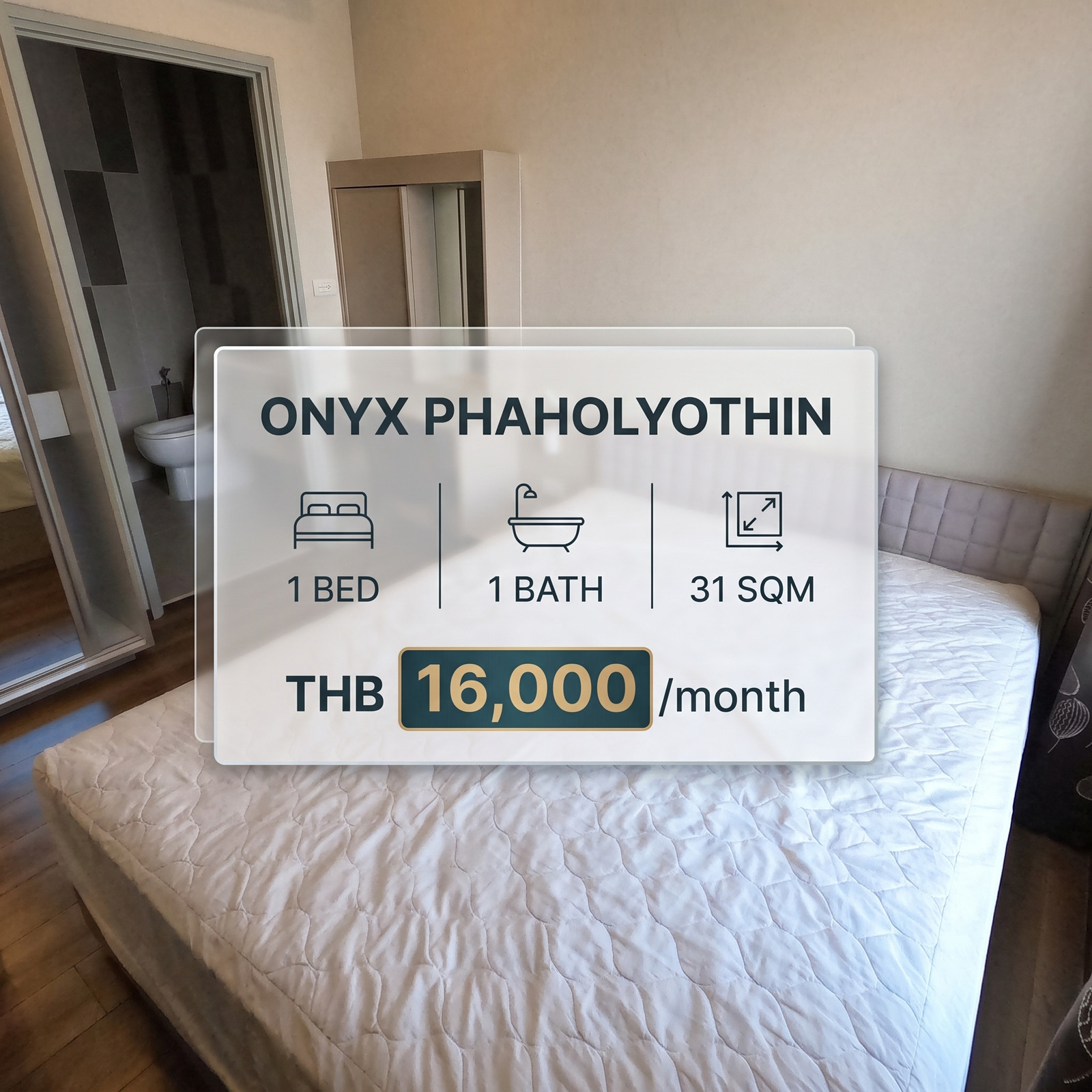 🏙️ ให้เช่า Onyx Phaholyothin | 1 นอน 1 น้ำ 31 ตร.ม.
