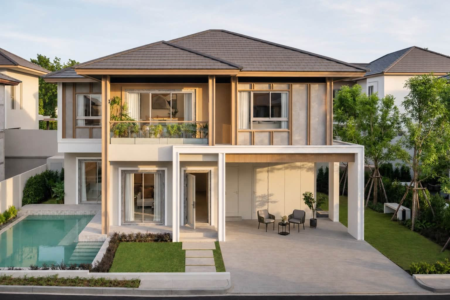 Single house in Pattaya, Patta Horizon, new house with private swimming pool, wide area, suitable for families.