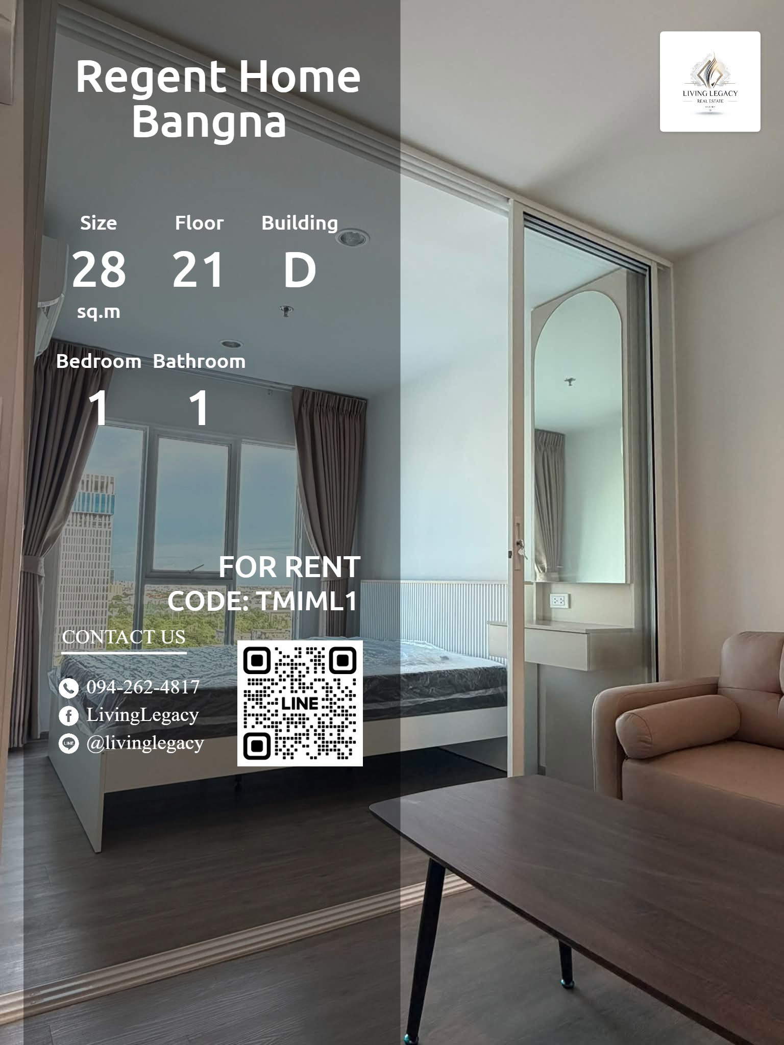 TMIML1 Urgent rent, Regent Home Bangna Condo, 28 sq m, 21st floor, near BTS Bangna, 10,500 baht/month | LINE: @livinglegacy TMIML1 Urgent rent, Regent Home Bangna Condo, 28 sq m, 21st floor, near BTS Bangna, 10,500 baht/month | LINE: @livinglegacy