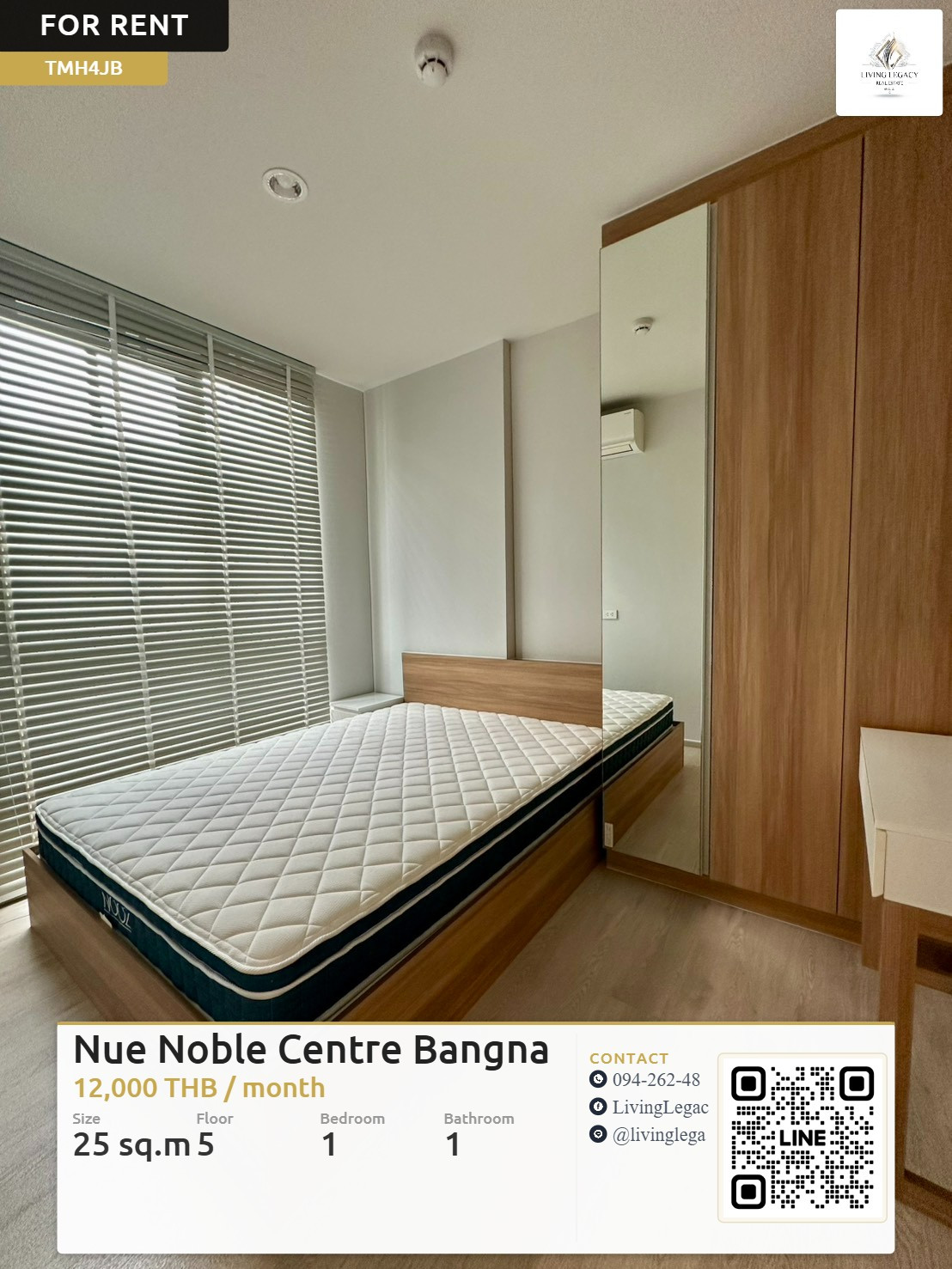 TMH4JB เช่าด่วน คอนโด Nue Noble Centre Bangna 25 ตร.ม. ชั้น 5 | 1 นอน 1 น้ำ เฟอร์ครบ พร้อมอยู่ 12,000 บาท/เดือน | LINE: @livinglegacy TMH4JB เช่าด่วน คอนโด Nue Noble Centre Bangna 25 ตร.ม. ชั้น 5 | 1 นอน 1 น้ำ เฟอร์ครบ พร้อมอยู่ 12,000 บาท/เดือน | LINE: @livinglegacy