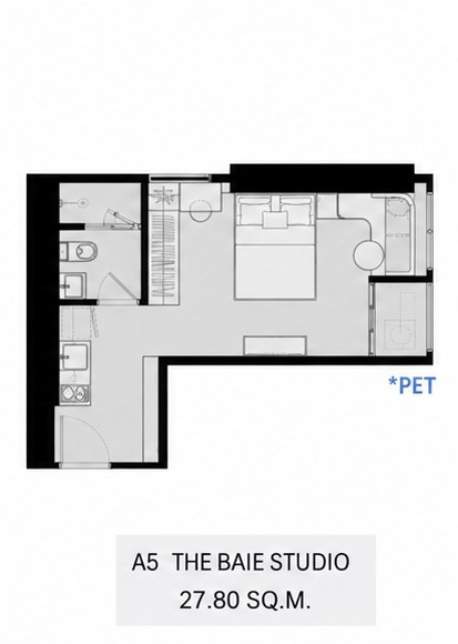 Reference Baie ห้อง Studio ที่กว้างที่สุด 27.8 ตรม. ตึก Horizon, Pet friendly  – รูปที่ 2