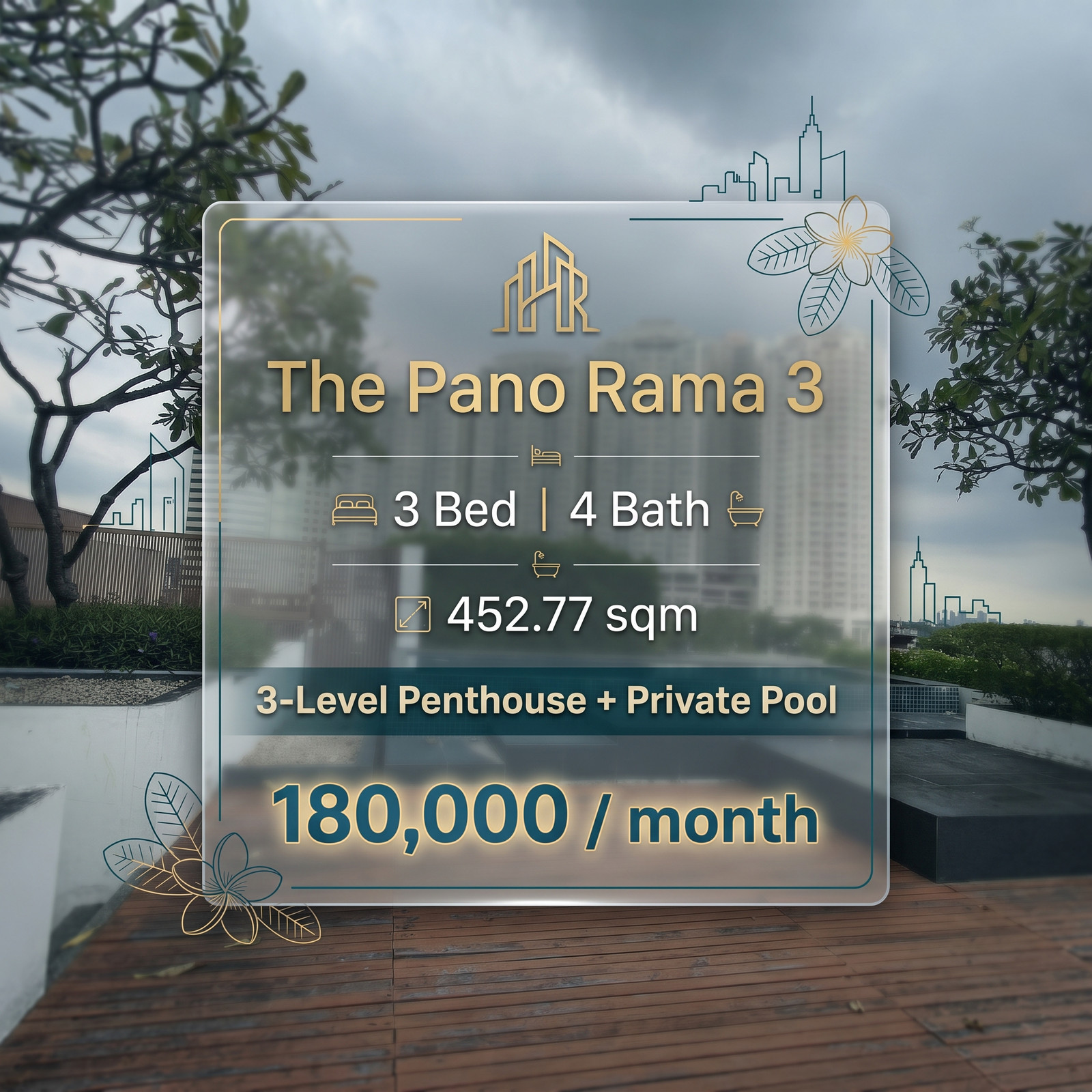 🏙️ FOR RENT | The Pano Rama 3 | 3 Bed 4 Bath | 452.77 sqm | 3-Level Penthouse + Private Pool 🏙️ FOR RENT | The Pano Rama 3 | 3 Bed 4 Bath | 452.77 sqm | 3-Level Penthouse + Private Pool