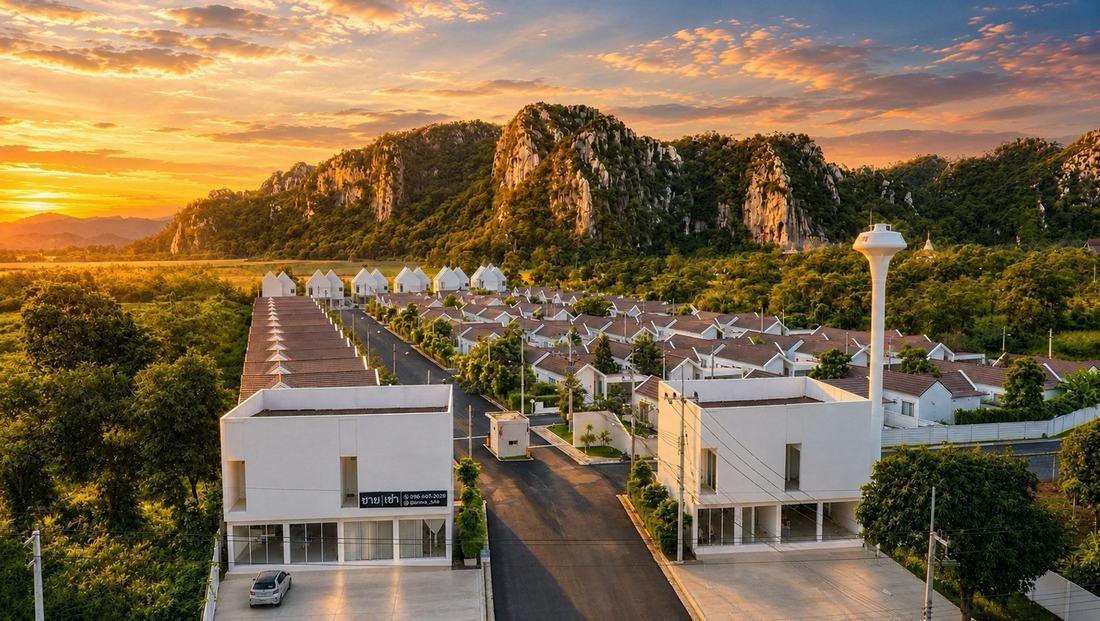 Serene Courtyard Townhome Private Rooms in Kaeng Khoi, Saraburi with ‘Panoramic Mountain Views’ Right from Your Bed