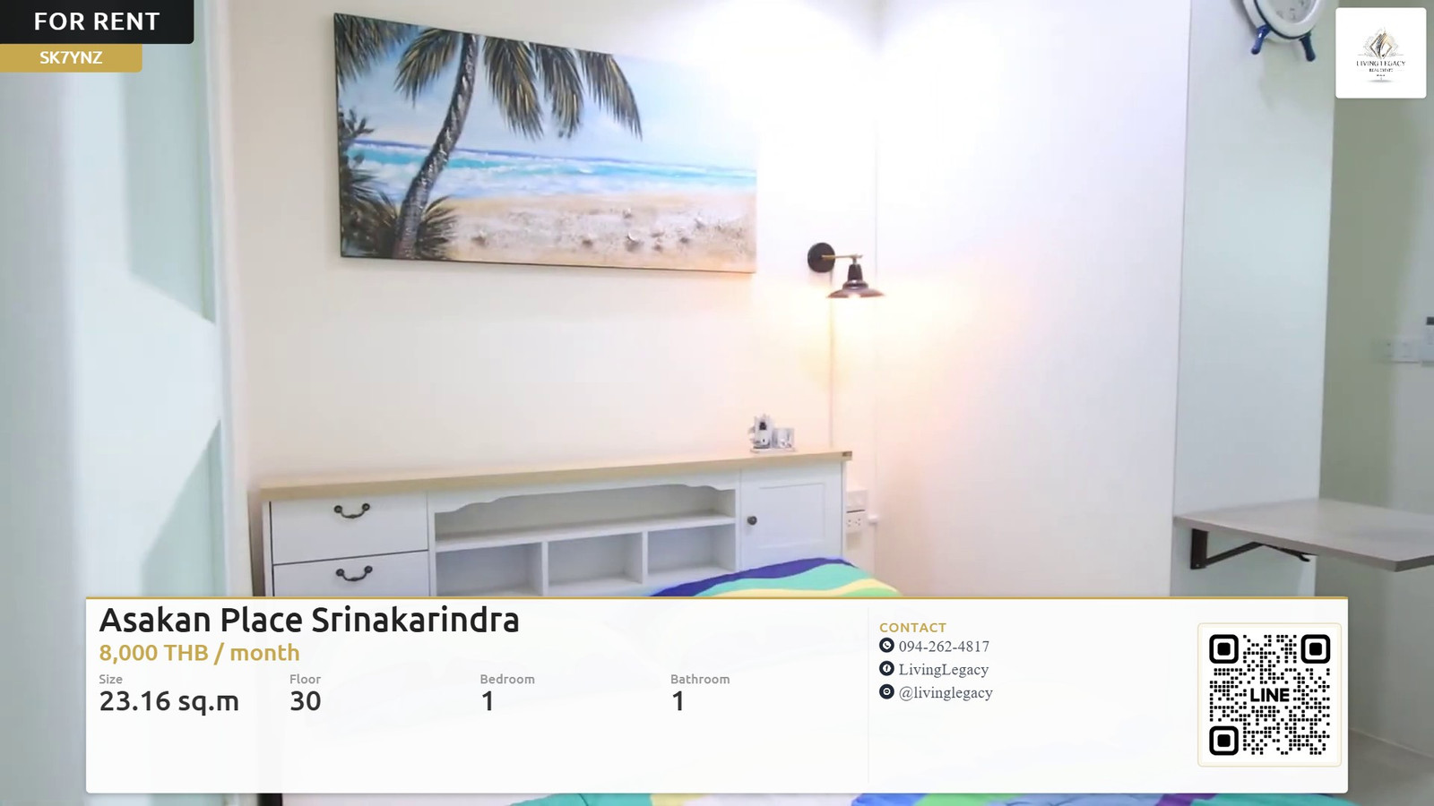 SK7YNZ Urgent rent Condo Asakan Place Srinakarindra 23.16 sq m. | 30th floor | 1 bedroom | 1 bathroom 8,000 baht/month line id : @livinglegacy SK7YNZ Urgent rent Condo Asakan Place Srinakarindra 23.16 sq m. | 30th floor | 1 bedroom | 1 bathroom 8,000 baht/month line id : @livinglegacy