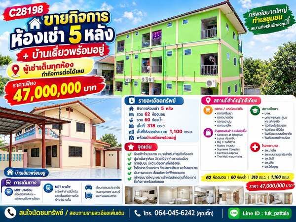 ขายกิจการห้องเช่า 5 หลัง + บ้านเดี่ยวพร้อมอยู่**  