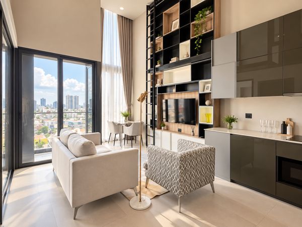 ✨🏢 Cooper Siam 🌞Receives natural light well. But there is no strong sunlight shining directly into the room. 🛋️ Complete furniture and electrical appliances.  👜 Just carry your bags and move in.