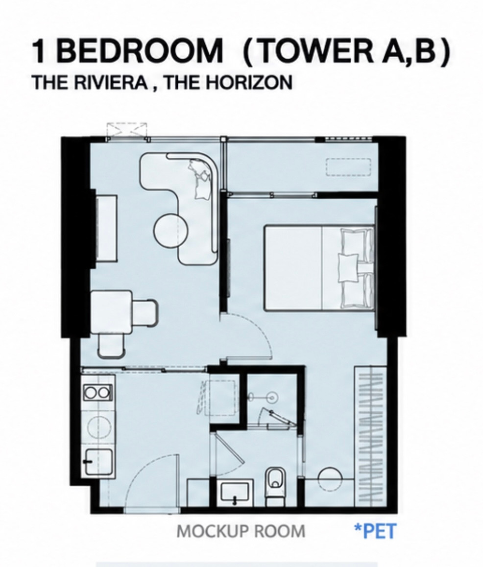 Reference Baie, one bed 34 ตร.ม. ตึก Panorama ชั้น 9, pet friendly  – รูปที่ 2