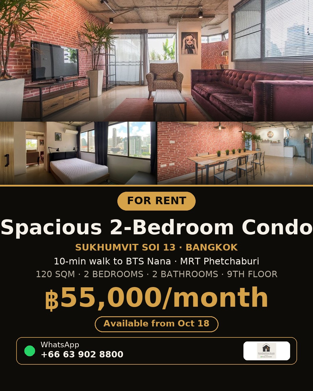 🏢 2-Bedroom, 120 sqm in Sukhumvit Soi 13 — ฿55,000/month