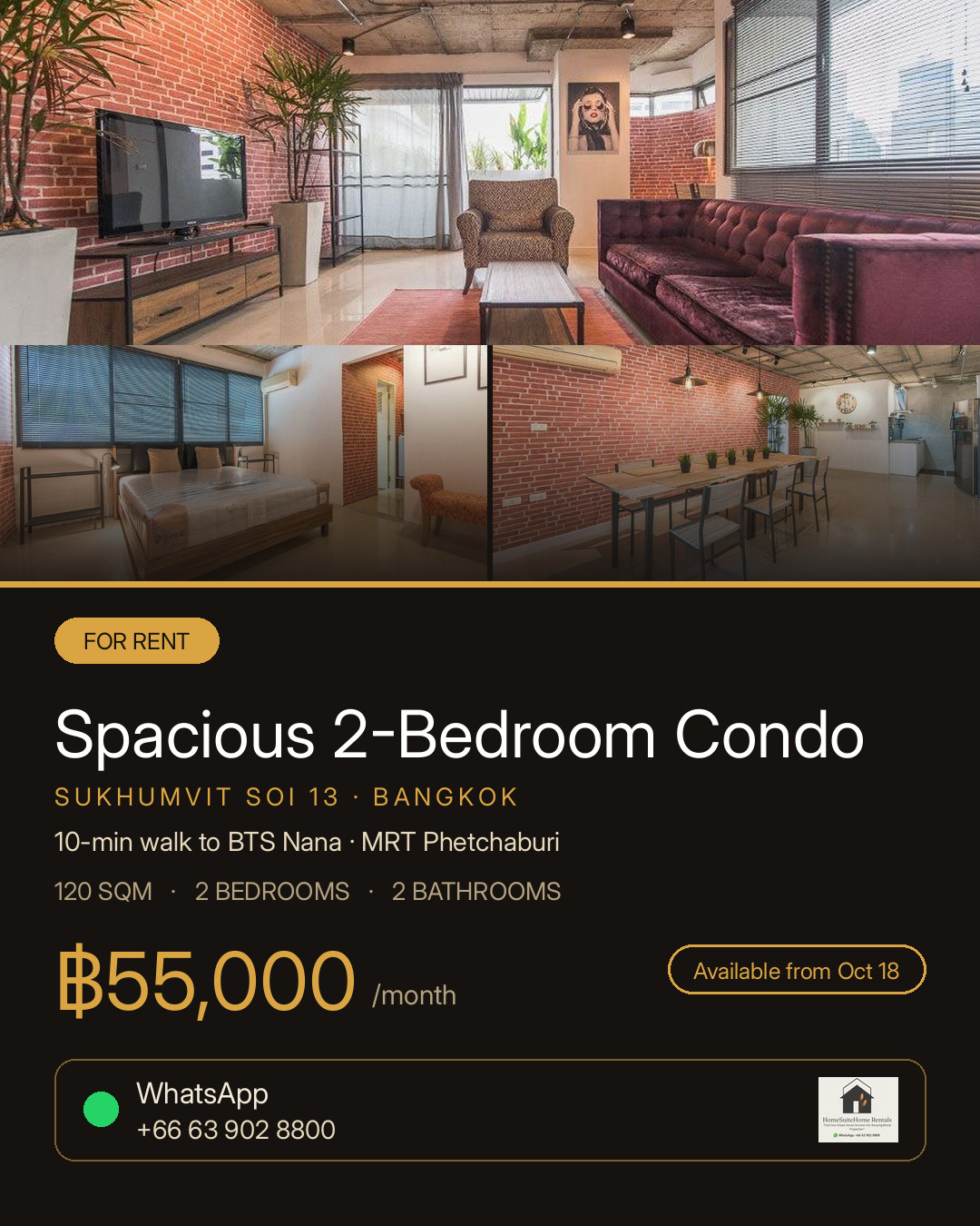 🏢 2-Bedroom, 120 sqm in Sukhumvit Soi 13 — ฿55,000/month 🏢 2-Bedroom, 120 sqm in Sukhumvit Soi 13 — ฿55,000/month