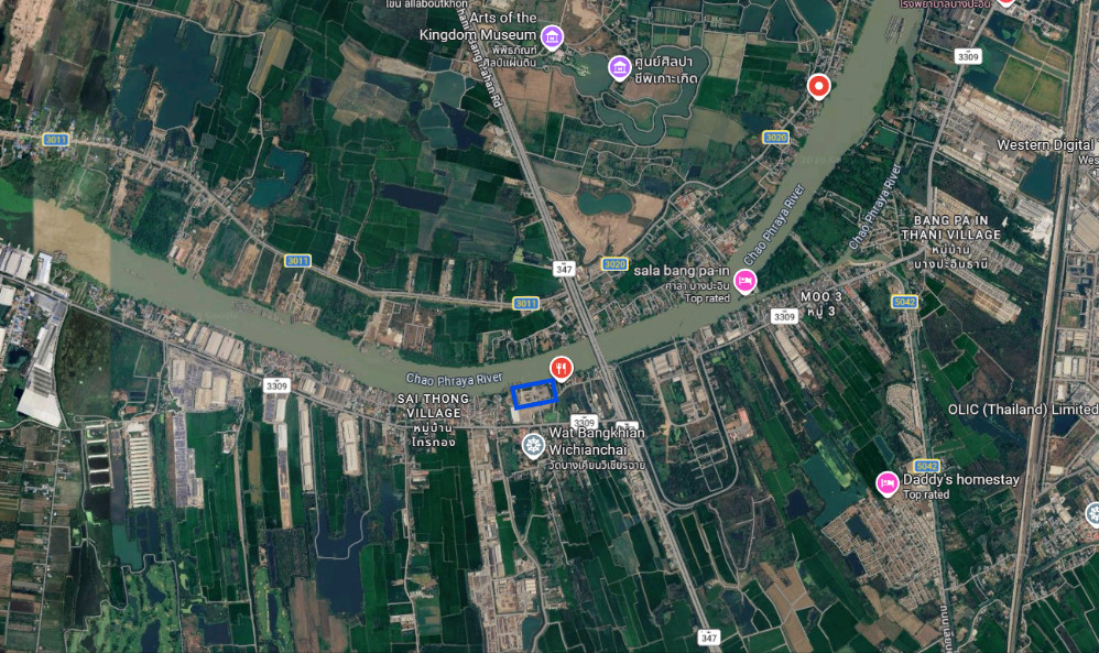 For rent: 9 rai of vacant land next to the Chao Phraya River, filled in at high level, flooding does not reach. With a sand transport pier, near Road 347, Koh Kerd Bridge, Bang Pa-in, Ayutthaya. – รูปที่ 3
