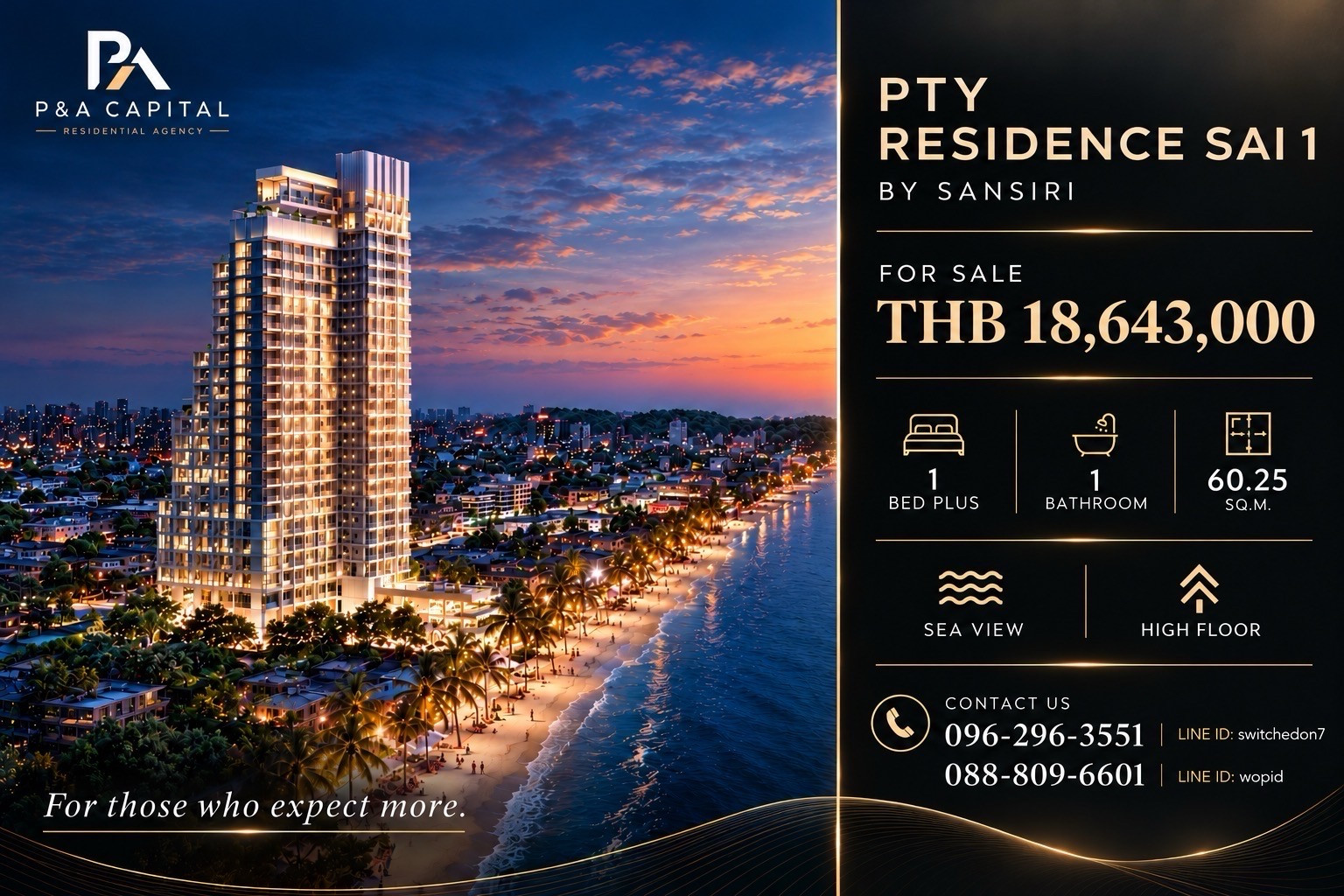 PTY SAI 1 BY SANSIRI | 1 BEDROOM PLUS | 60.25 SQ.M.