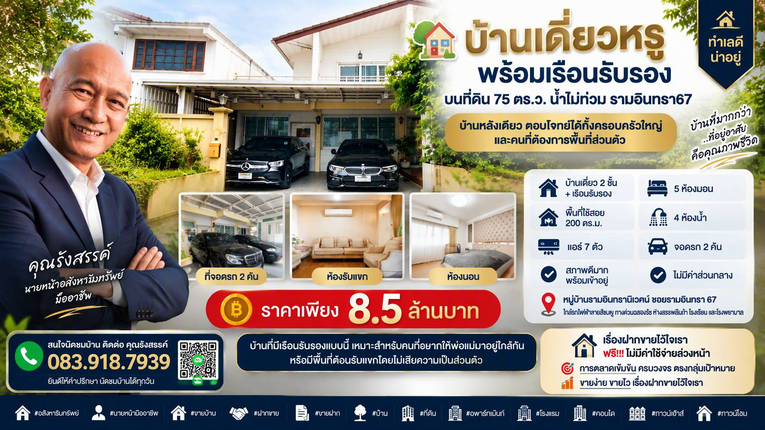 🎯 Luxurious house in prime location With guest house Raminthra Niwet Village (Soi Ramintra 67)