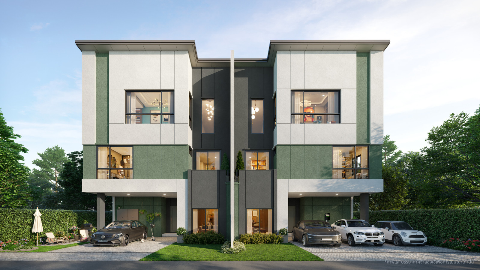 ** New project ** Open for reservations in front of the garden zone. Near the clubhouse, 3-story semi-detached house, large area, starting at 10 million baht, location next to Big C Kanlapaphruek, connecting Sathorn - Silom, convenient.