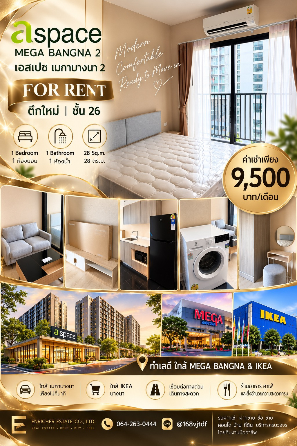 🏙️✨ ให้เช่าคอนโด A Space Mega Bangna 2 🔥 ตึกใหม่ ห้องสวย เฟอร์นิเจอร์และเครื่องใช้ไฟฟ้าครบ ในราคาเพียง 9,500 บาท/เดือน! 🏙️✨ ให้เช่าคอนโด A Space Mega Bangna 2 🔥 ตึกใหม่ ห้องสวย เฟอร์นิเจอร์และเครื่องใช้ไฟฟ้าครบ ในราคาเพียง 9,500 บาท/เดือน!