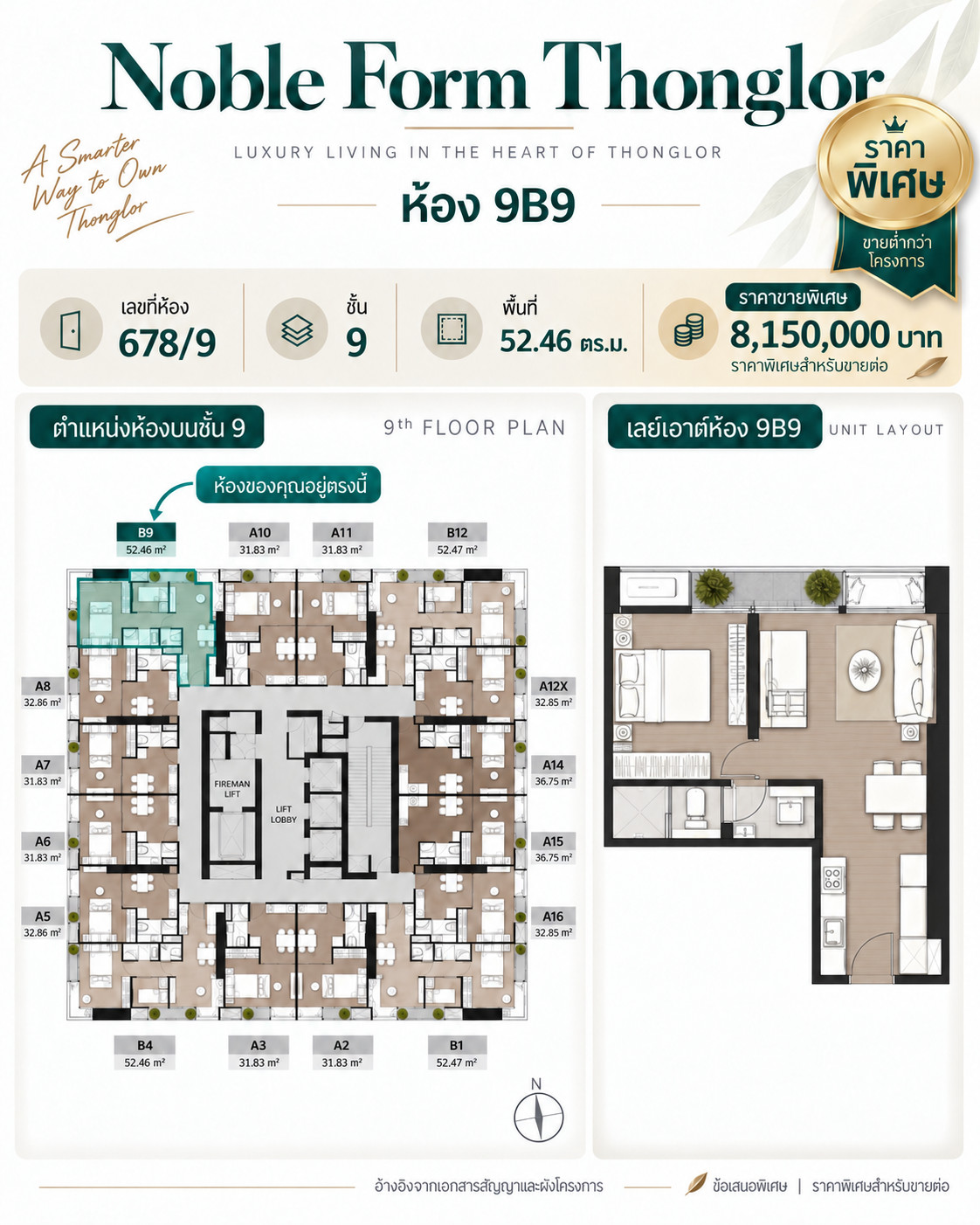 ห้องนี้บ้านเลขที่สวยมาก 678/9 (ขายด่วน) Noble Form Thonglor 