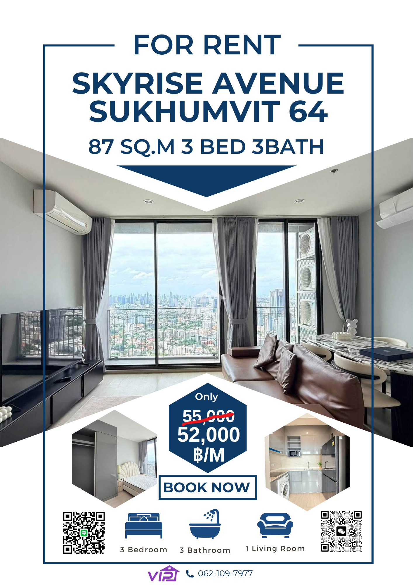 🔥 HOT RENTAL DEAL! 3-BEDROOM HIGH-FLOOR CONDO WITH STUNNING VIEWS! 🔥 ✨ SKYRISE AVENUE SUKHUMVIT 64 ✨ 🏙️ 87 SQ.M. | 3 BEDROOMS | 3 BATHROOMS | 48TH FLOOR 💰 ONLY ฿52,000 / MONTH! 🔥 HOT RENTAL DEAL! 3-BEDROOM HIGH-FLOOR CONDO WITH STUNNING VIEWS! 🔥 ✨ SKYRISE AVENUE SUKHUMVIT 64 ✨ 🏙️ 87 SQ.M. | 3 BEDROOMS | 3 BATHROOMS | 48TH FLOOR 💰 ONLY ฿52,000 / MONTH!