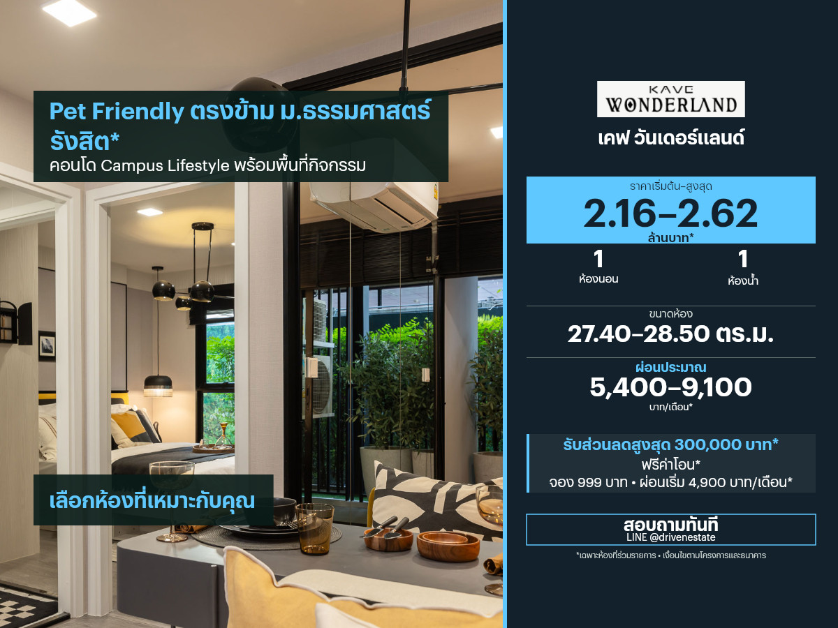 ขายคอนโด เคฟ วันเดอร์แลนด์ 27.40–28.50 ตร.ม.