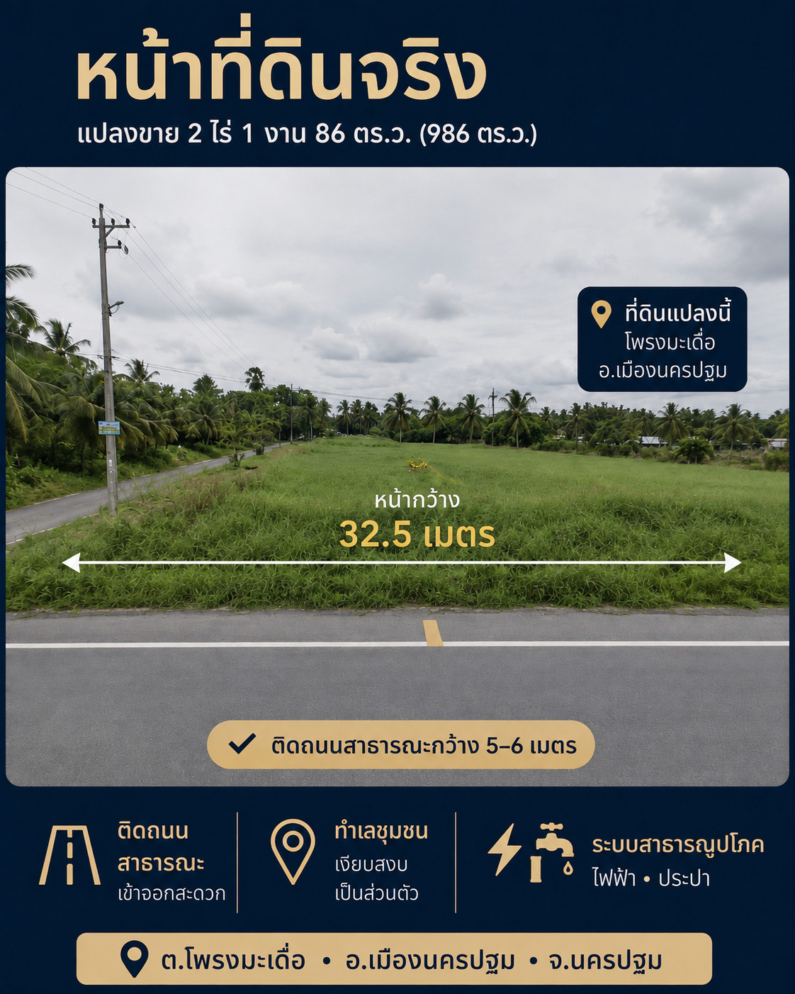 #ขายด่วน ที่ดินยกแปลง #ราคาดีที่สุด ใกล้พระปฐมเจดีย์ เซ็นทรัลนครปฐม รพ.สินแพทย์ ติดถนนคอนกรีต ท่อระบายน้ำ ไฟฟ้าหน้าแปลง เหมาะทำ #โครงการบ้านจัดสรร