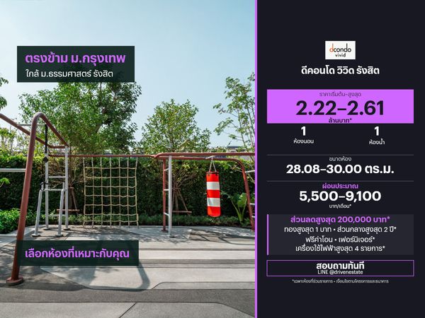 ขายคอนโด ดีคอนโด วิวิด รังสิต 28.08–30.00 ตร.ม.