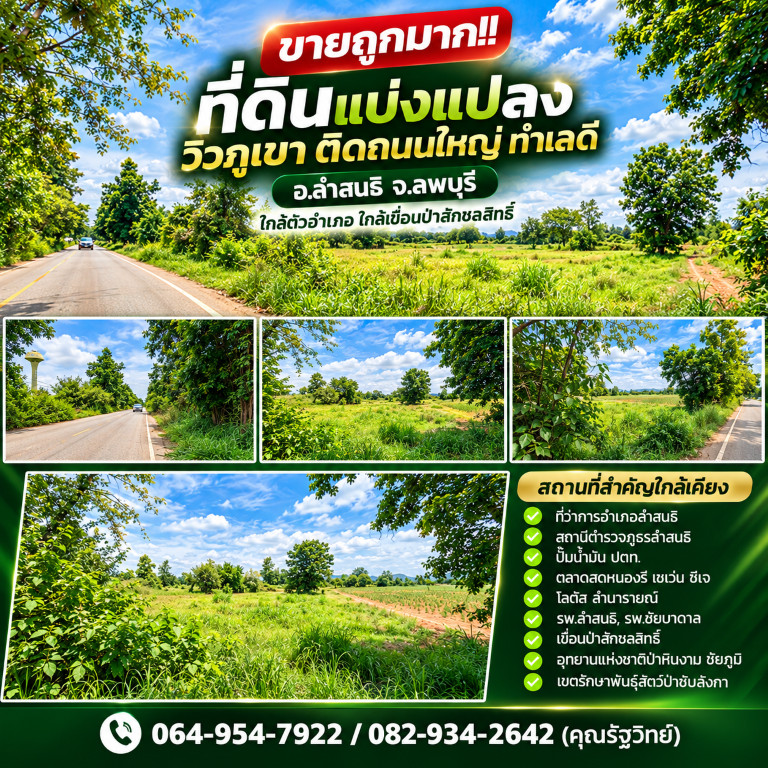 Selling very cheap!! Land divided into plots with mountain views, next to the main road, good location, Lam Sonthi District, Lopburi Province, near the district, near Pa Sak Cholasit Dam. – รูปที่ 2