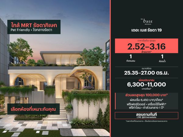 ขายคอนโด เดอะ เบส รัชดา 19 25.35–27.00 ตร.ม.