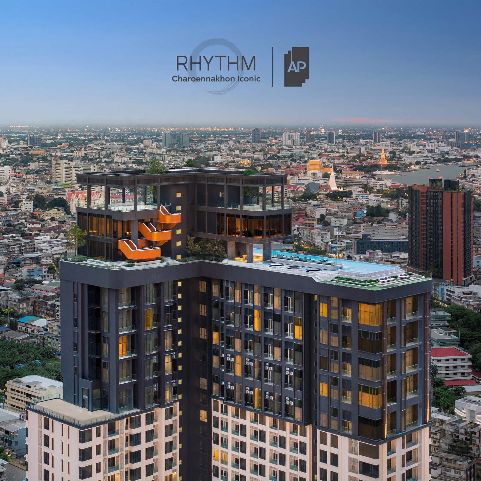 For sale: Rhythm Charoennakhon Iconic, 1 bedroom, 35 sqm, 21st floor, opposite Icon Siam, near BTS Charoen Nakhon, Price 5.94 million baht.