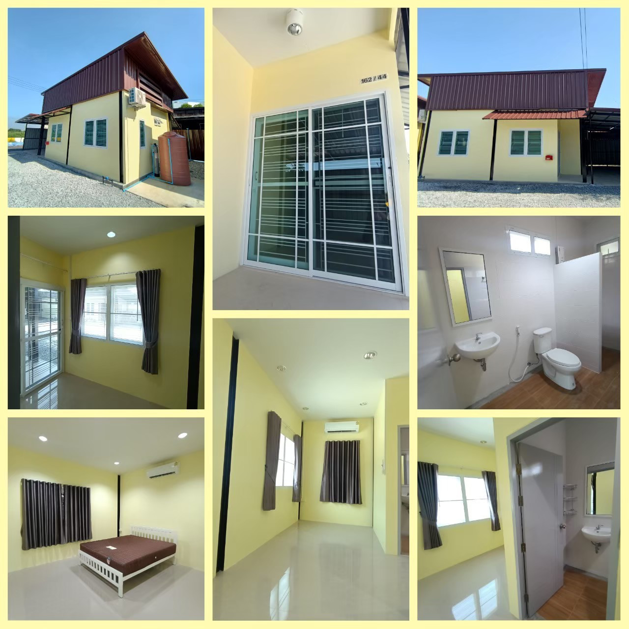 Single-storey twin house for rent, Modern style, Bang Pakong, 1 bedroom, 1 bathroom, 1 living room, on Bangna-Trad Road, km. 42, inbound side, Bangkok.