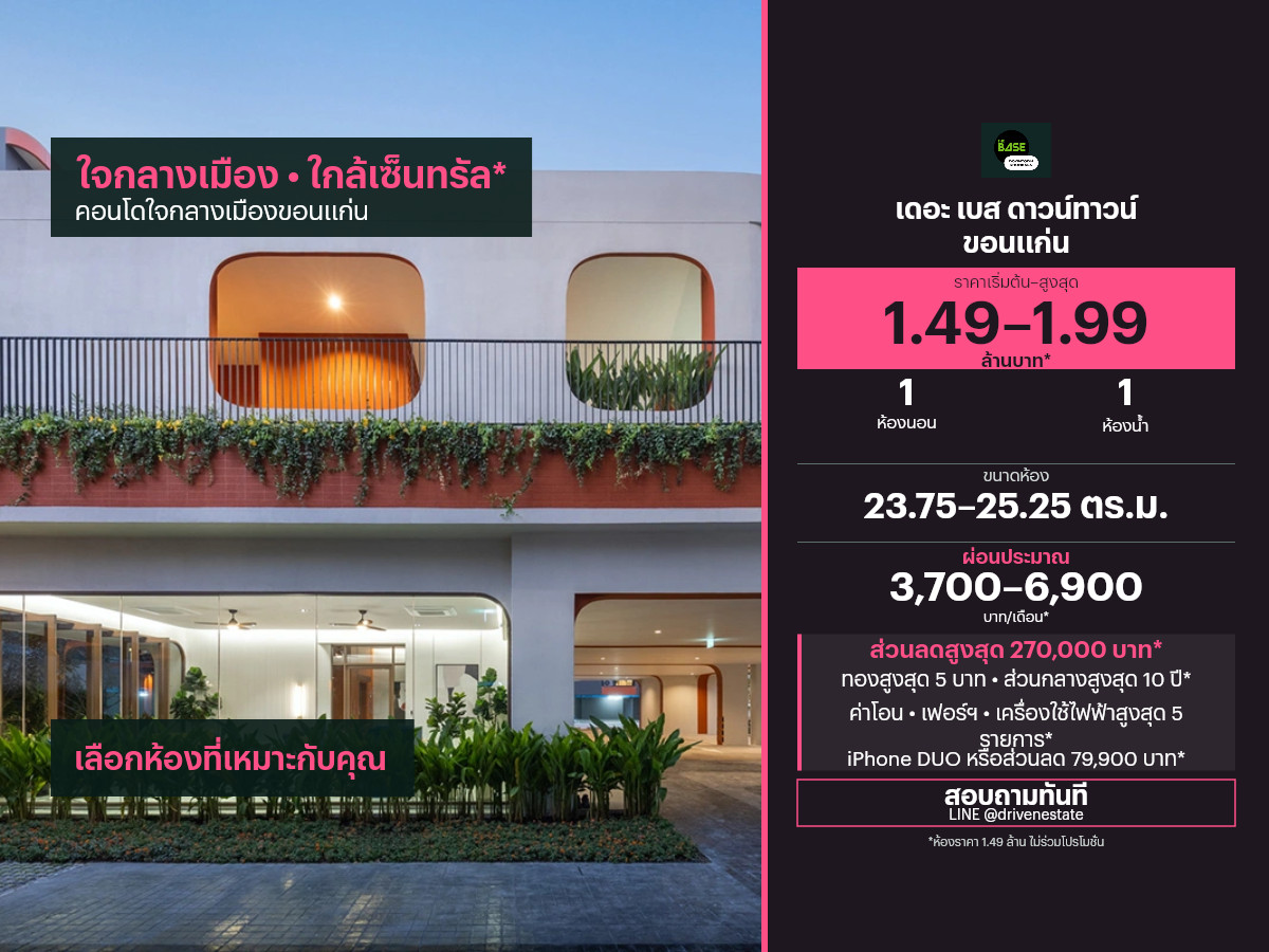 ขายคอนโด เดอะ เบส ดาวน์ทาวน์ ขอนแก่น 23.75–25.25 ตร.ม.