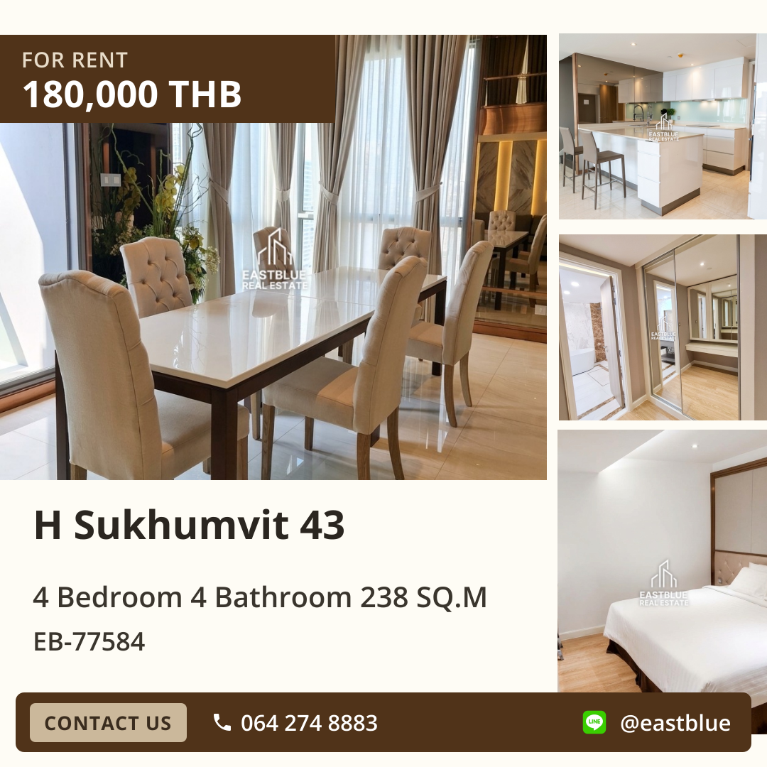ให้เช่า H Sukhumvit 43 4 นอน 238 ตร.ม. ใกล้ BTS พร้อมพงษ์ 180,000/เดือน 0642748883 ให้เช่า H Sukhumvit 43 4 นอน 238 ตร.ม. ใกล้ BTS พร้อมพงษ์ 180,000/เดือน 0642748883