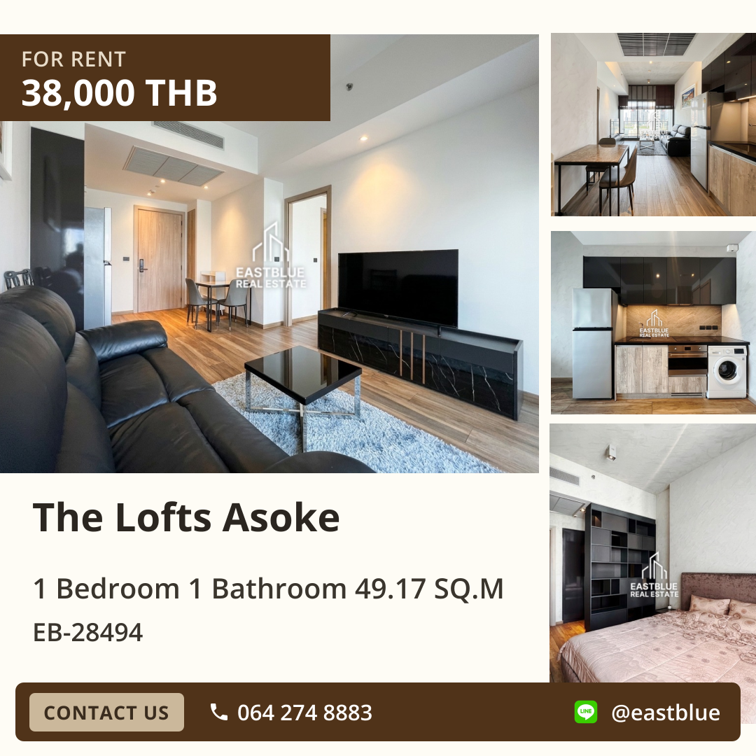 For Rent: The Lofts Asoke 1 Bed 49.17 sqm near MRT Sukhumvit 38,000 THB/month