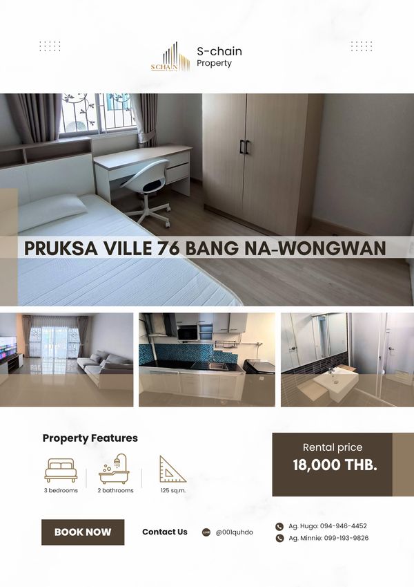 🏡🔑 ทาวน์โฮมกว้าง 3 ห้องนอน ใกล้ Mega Bangna ✨ Pruksa Ville 76 Bangna–Wongwaen ✨NO-127