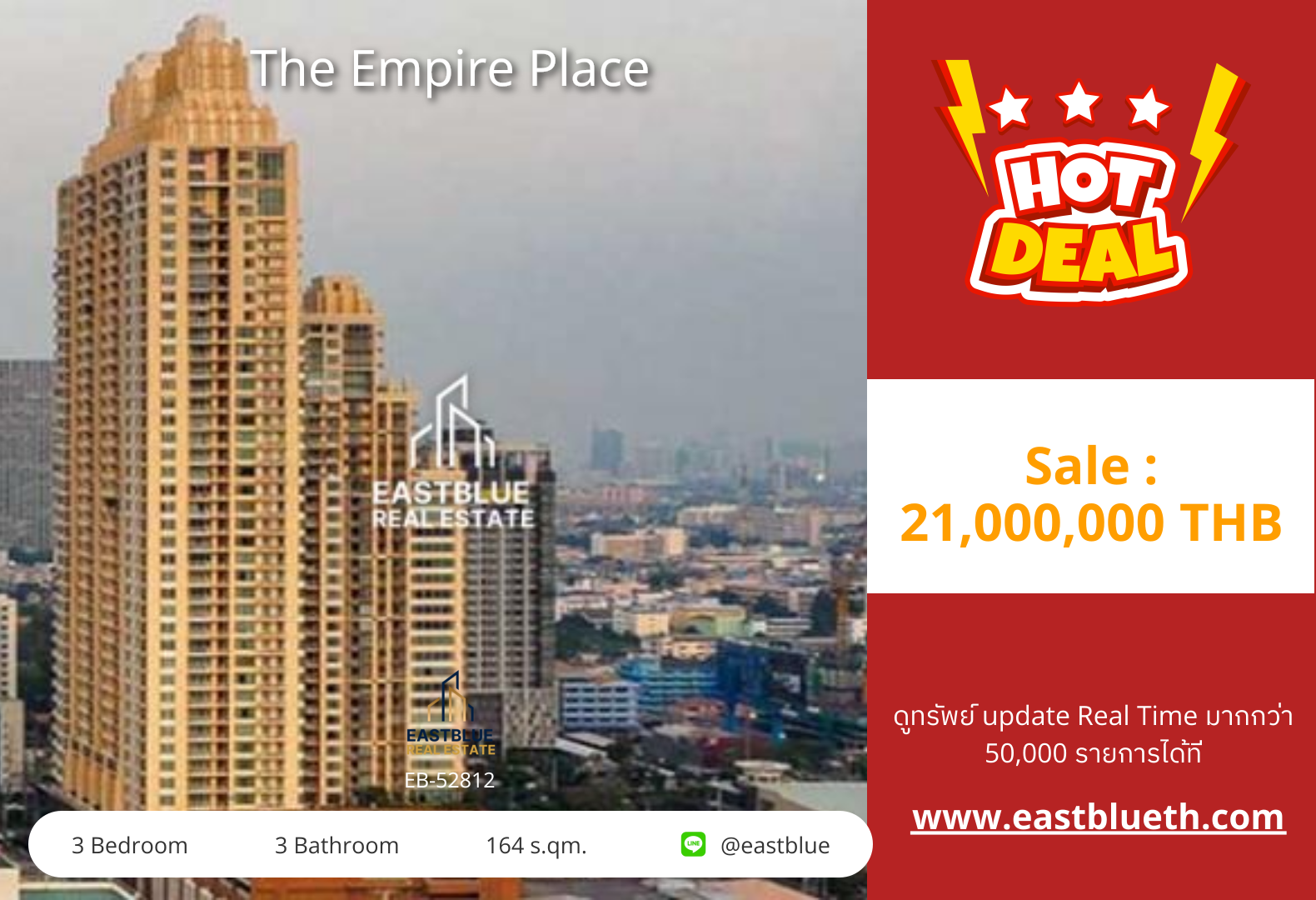 For Sale: The Empire Place 3 Bed 164 sqm near BTS Chong Nonsi 21M THB