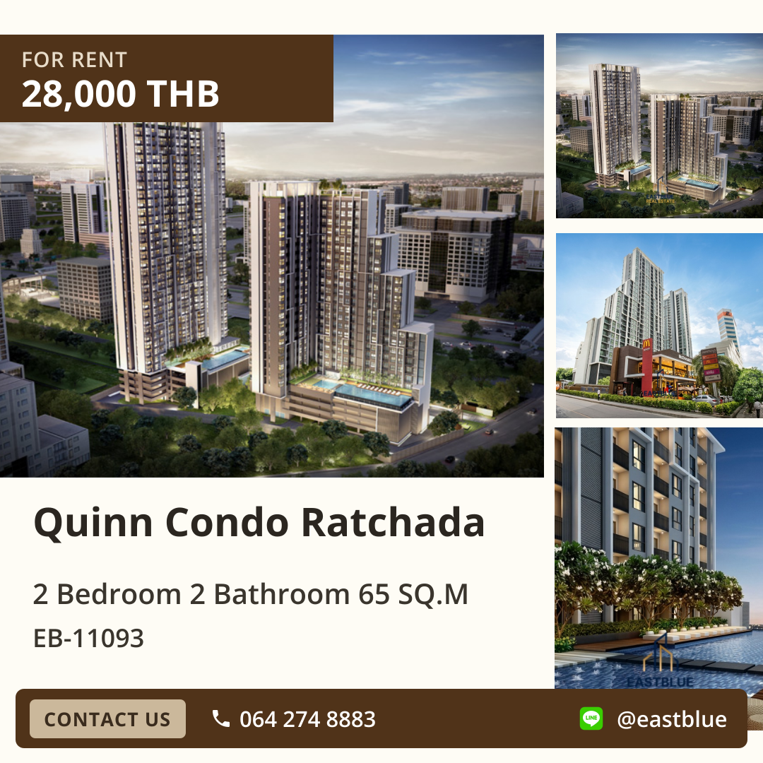 For Rent: Quinn Condo Ratchada 2 Bed 65 sqm near MRT Sutthisan 28,000 THB/month