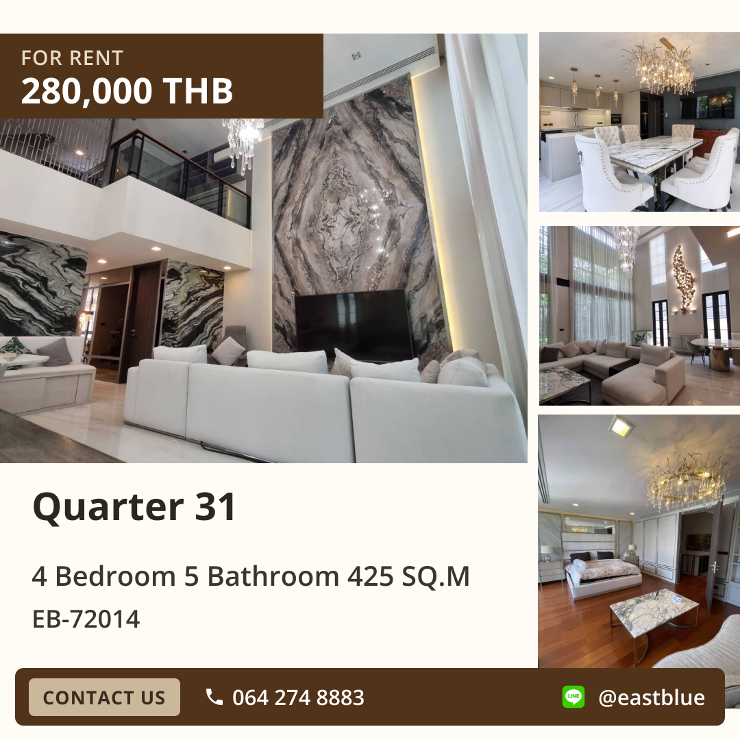 For Rent: Quarter 31 4 Bed 425 sqm near BTS Phrom Phong 280,000 THB/month