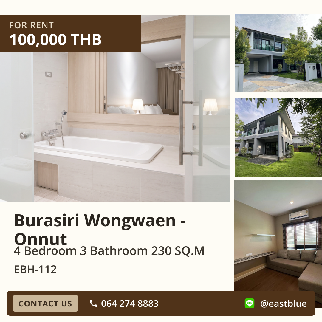 For Rent: Burasiri Wongwaen - Onnut 4 Bed 230 sqm 100,000 THB/month
