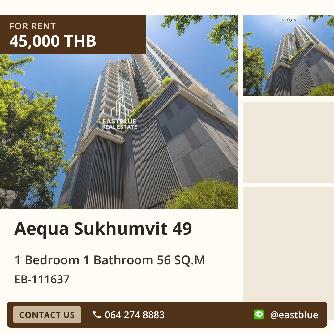 For Rent: Aequa Sukhumvit 49 1 Bed 56 sqm near BTS Phrom Phong 45,000 THB/month