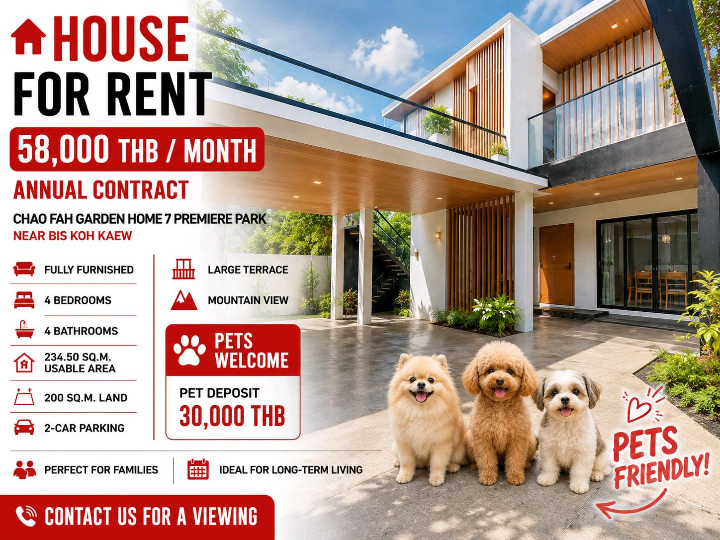 🔴 MODERN HOUSE FOR RENT 5CHAO FAH GARDEN HOME 7 PREMIERE PARK