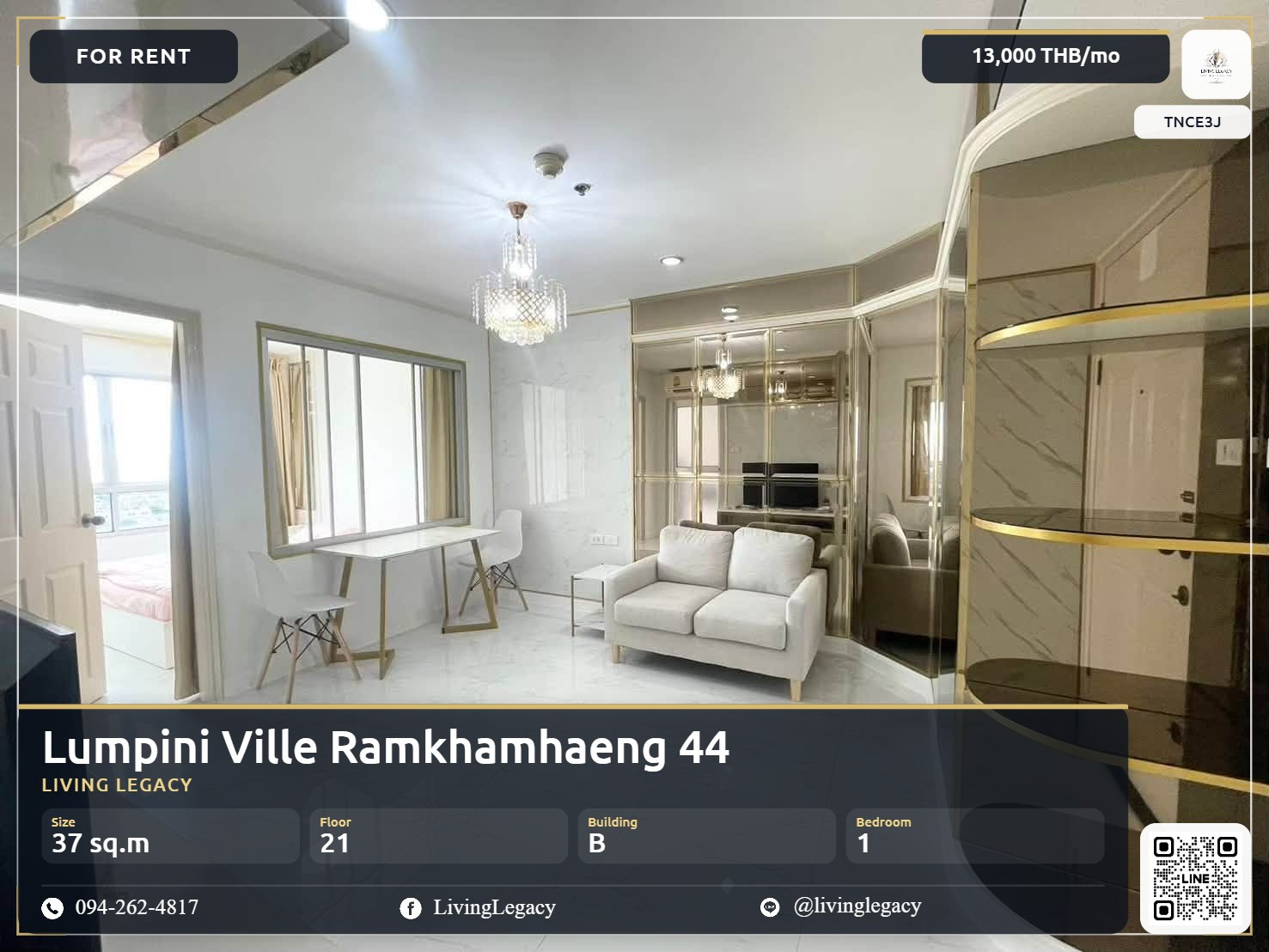 TNCE3J เช่าด่วน คอนโด Lumpini Ville Ramkhamhaeng 44 | 1 นอน 37 ตร.ม. ชั้น 21 พร้อมอยู่ TNCE3J เช่าด่วน คอนโด Lumpini Ville Ramkhamhaeng 44 | 1 นอน 37 ตร.ม. ชั้น 21 พร้อมอยู่