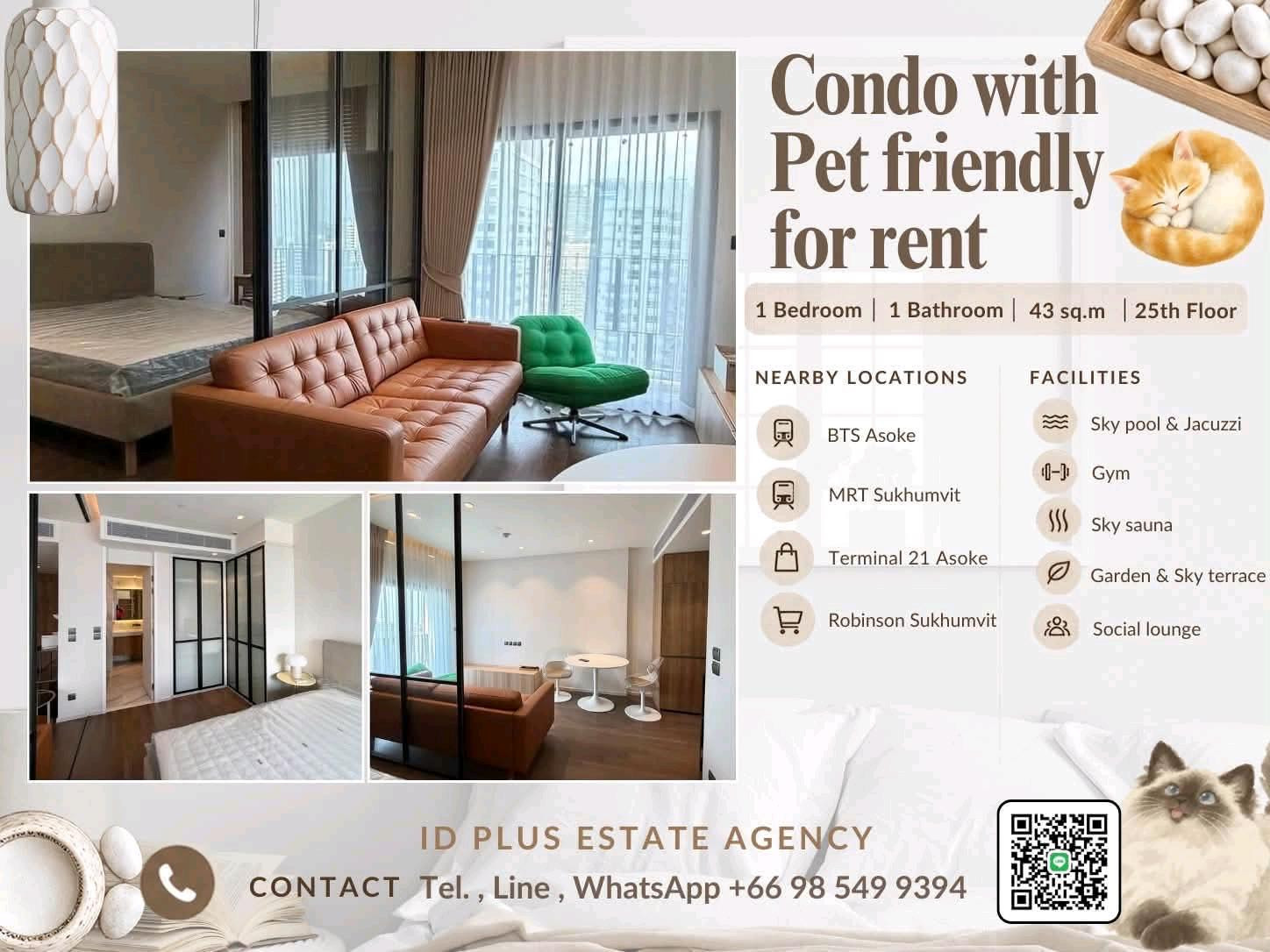 Music Sukhumvit 23 Condo with Pet friendly for Rent 🐈 1 bedroom 1 bathroom for 43 sq.m 25th floor. fully furnished and electrical appliances. Walk few mins. to BTS Asoke Rental Only for 42,000 / M. Music Sukhumvit 23 Condo with Pet friendly for Rent 🐈 1 bedroom 1 bathroom for 43 sq.m 25th floor. fully furnished and electrical appliances. Walk few mins. to BTS Asoke Rental Only for 42,000 / M.