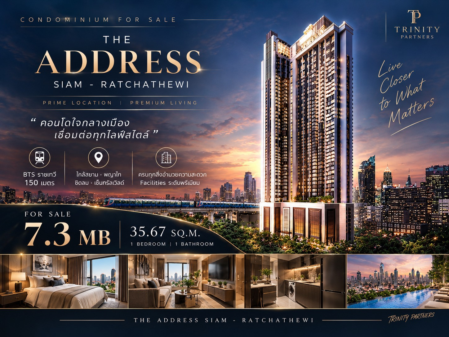 For sale 7.3 MB . The Address Siam Ratchathewi 1 bedroom 1 bathroom. For sale 7.3 MB . The Address Siam Ratchathewi 1 bedroom 1 bathroom.