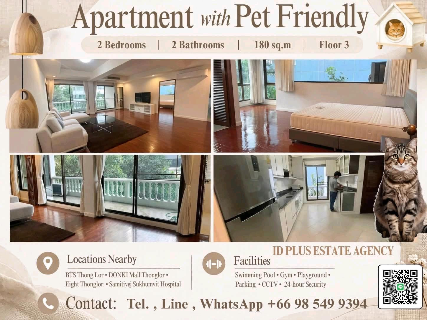 Apartment with Pet friendly for Rent 🐈 2 bedrooms 2 bathrooms + guest toilet for 180 sq.m On 3rd floor. fully furnished and electrical appliances. To BTS Thonglor 1.2 Km. Rental Only for 70,000 / M. Apartment with Pet friendly for Rent 🐈 2 bedrooms 2 bathrooms + guest toilet for 180 sq.m On 3rd floor. fully furnished and electrical appliances. To BTS Thonglor 1.2 Km. Rental Only for 70,000 / M.