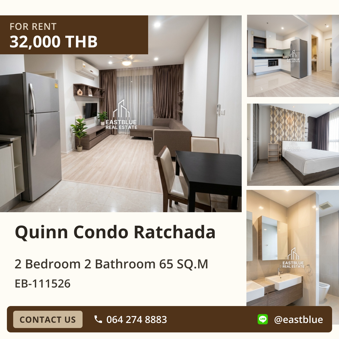 For Rent: Quinn Condo Ratchada 2 Bed 65 sqm near MRT Sutthisan 32,000 THB/month