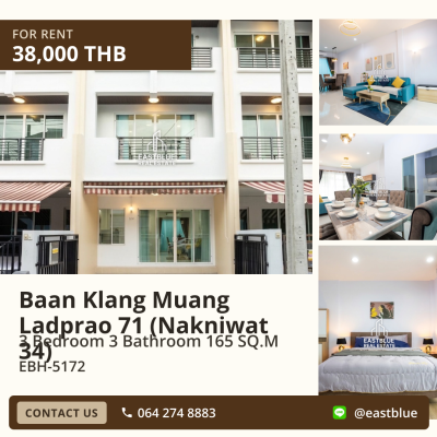 ให้เช่า Baan Klang Muang Ladprao 71 (Nakniwat 34) 3 นอน 165 ตร.ม. 21 ตร.ว. 38,000/เดือน 0642748883