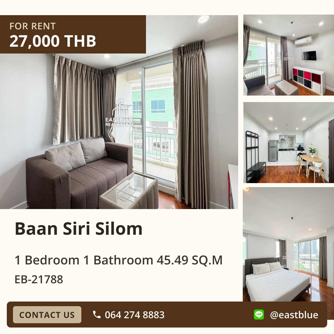 ให้เช่า Baan Siri Silom 1 นอน 45.49 ตร.ม. ใกล้ BTS สุรศักดิ์ 27,000/เดือน 0642748883
