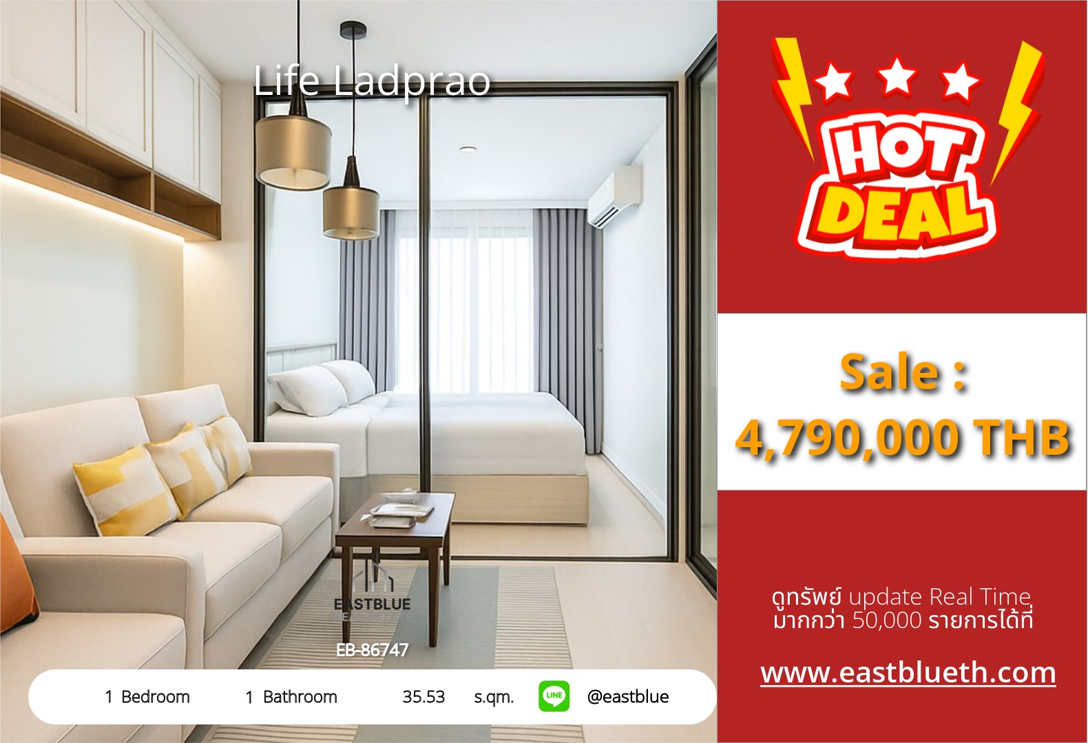 For Sale: Life Ladprao 1 Bed 35.53 sqm near BTS Ha Yeak Lat Phrao 4.79M THB For Sale: Life Ladprao 1 Bed 35.53 sqm near BTS Ha Yeak Lat Phrao 4.79M THB