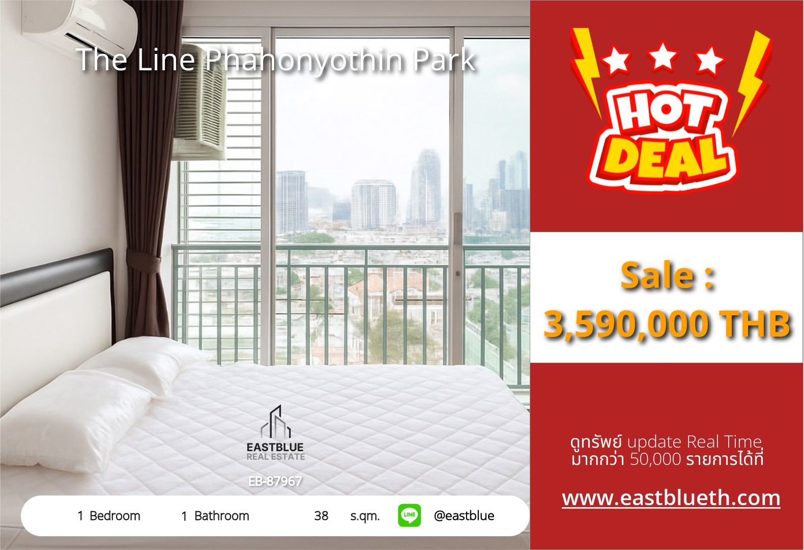 For Sale: The Line Phahonyothin Park (A) 1 Bed 38 sqm near MRT Phahon Yothin 3.59M THB For Sale: The Line Phahonyothin Park (A) 1 Bed 38 sqm near MRT Phahon Yothin 3.59M THB