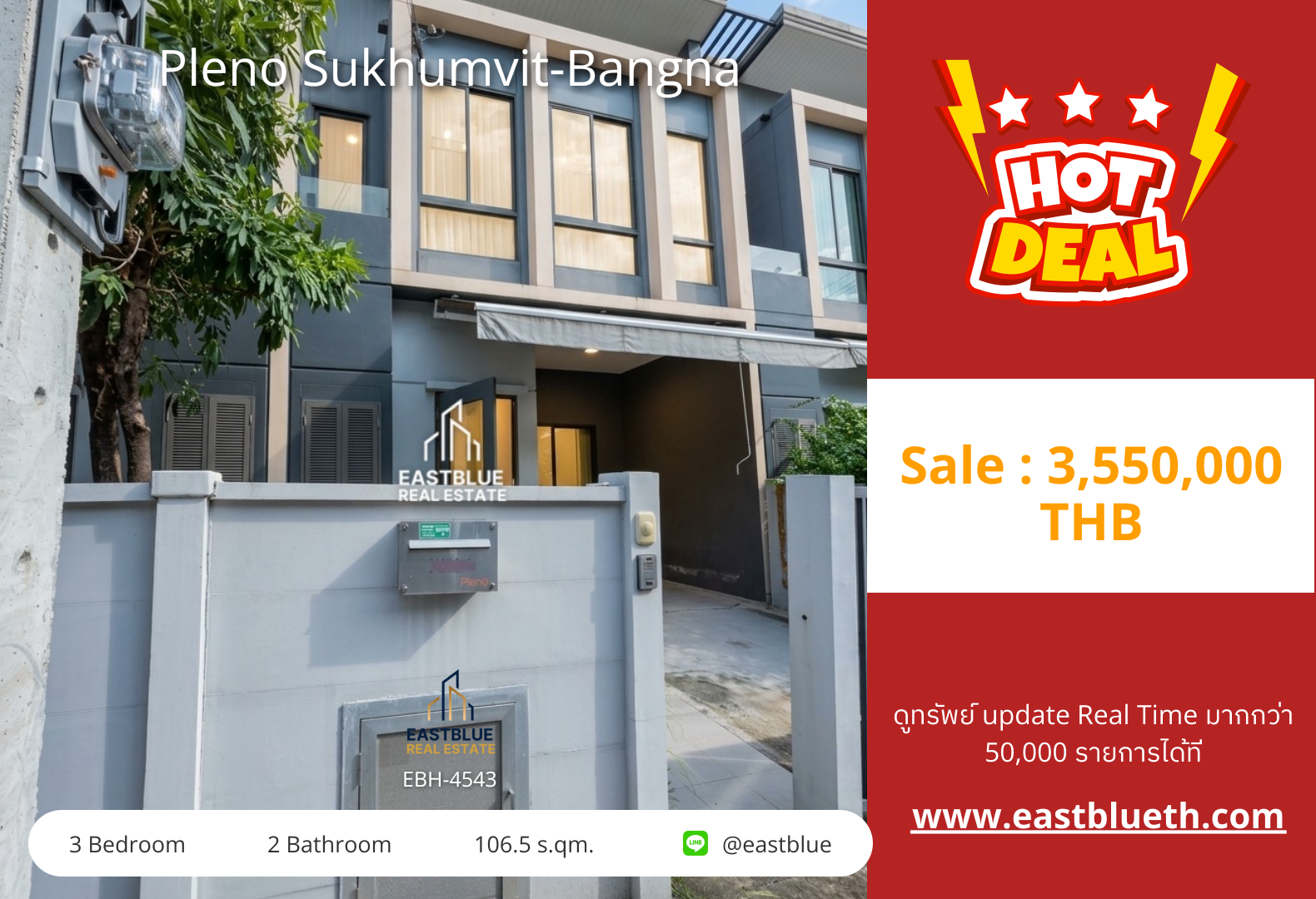 For Sale: Pleno Sukhumvit-Bangna 3 Bed 106.5 sqm 3.55M THB