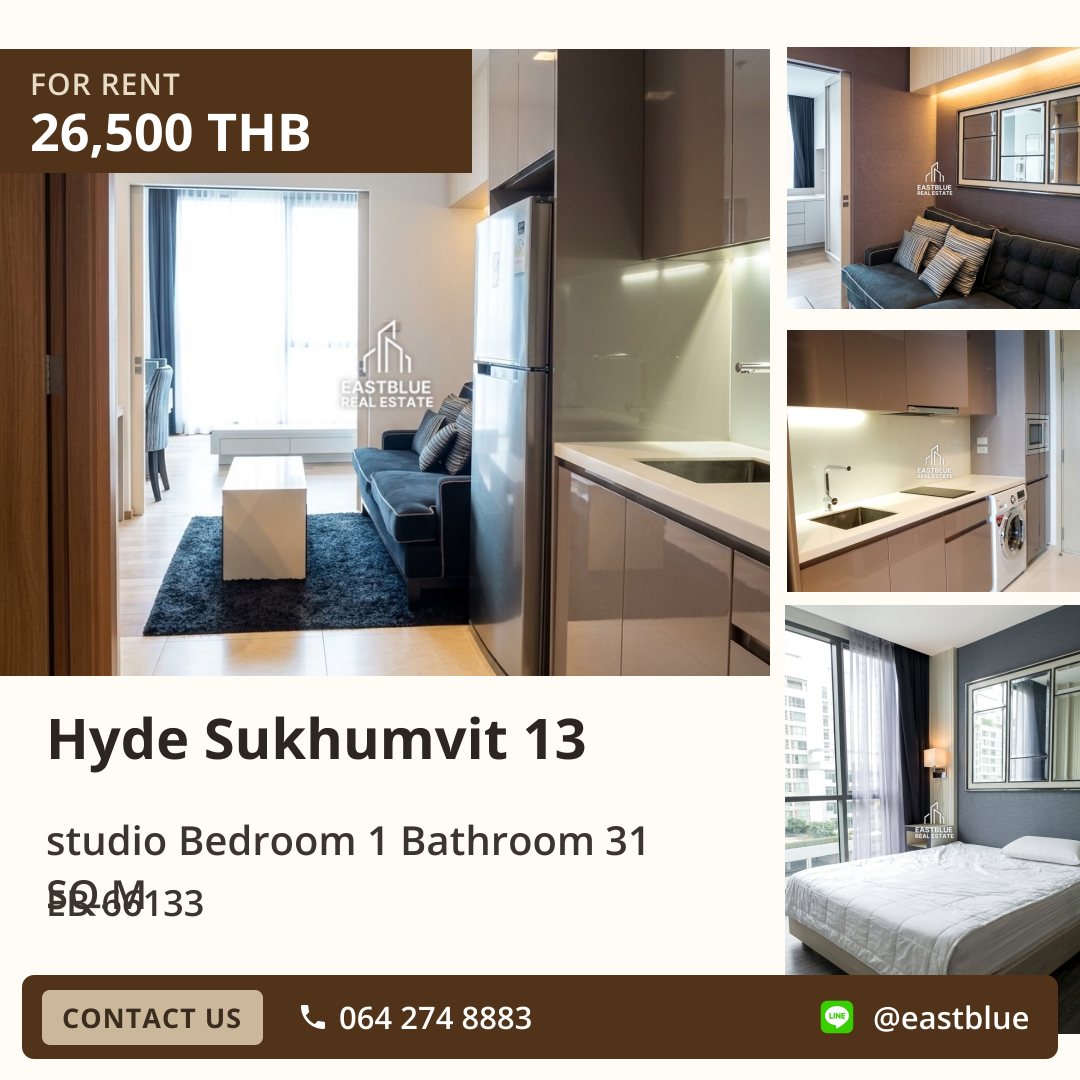 For Rent: Hyde Sukhumvit 13 Studio 31 sqm near BTS Nana 26,500 THB/month